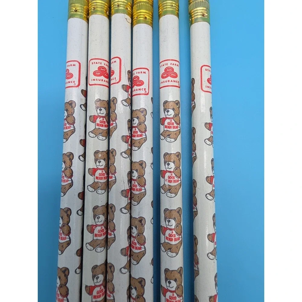 Vintage State Farm Insurance Pencils Unused Good Neigh Bear Neighbor Lot Of 6